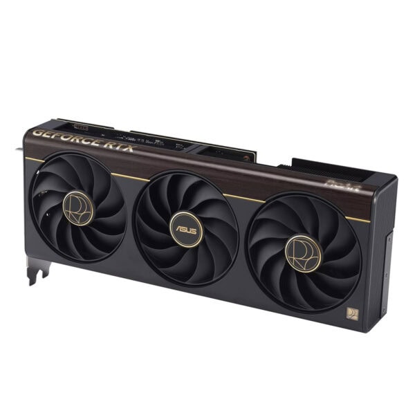 ASUS GeForce RTX 5070 Ti OC Edition grafische kaart met drie ventilatoren en gouden details, geschikt voor gaming en professionele toepassingen.