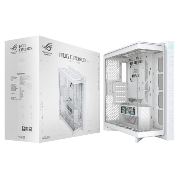Asus Rog Cronox Gr801 White Edition Argb Panoramisch Gehard Glas Lcd Scherm Full Tower E Atx Gaming Behuizing 23