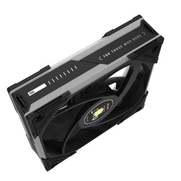ASUS ROG Eurux GR120 ARGB ventilator voor pc-behuizingen, 120mm, met ARGB-verlichting en zwart ontwerp.