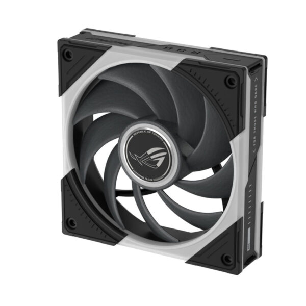 ASUS ROG Eurux GR120 ARGB ventilator met 120mm diameter, zwart ontwerp, geschikt voor gaming PC-behuizingen.