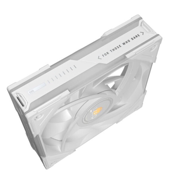 Azoth Gaming behuizing ventilator met ARGB-verlichting en wit ontwerp, geschikt voor gaming PC's en high-performance systemen.