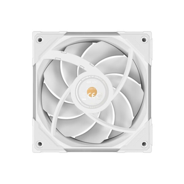 Witte ASUS ROG Eurux GR120 ARGB ventilator voor pc-behuizingen, 120mm, met verlichte ARGB-ring en efficiënte koelprestaties.