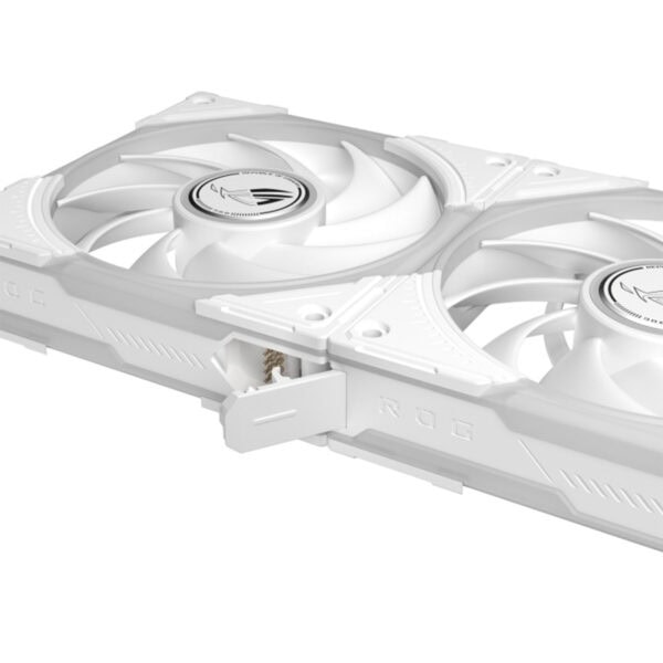 Witte ASUS ROG Eurux GR120 ARGB ventilator met dubbele 120mm fans en ARGB-verlichting, geschikt voor pc-behuizingen en gaming setups.