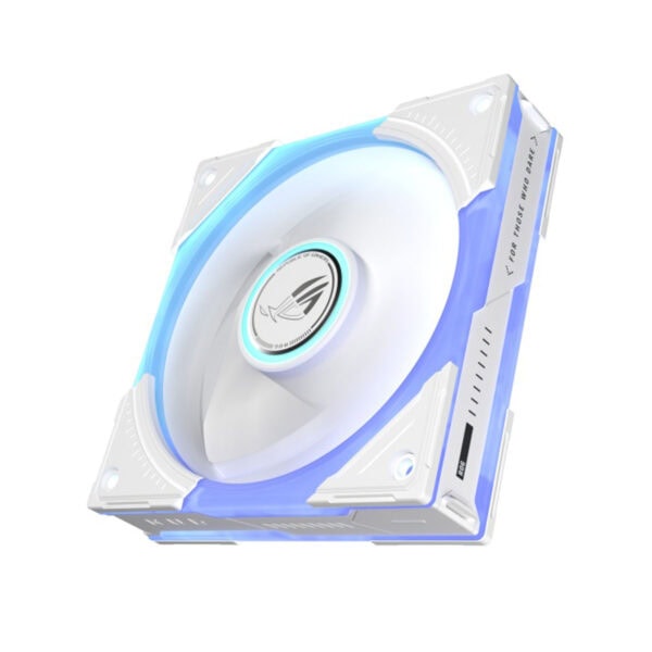 ASUS ROG Eurux GR120 ARGB ventilator in witte editie, 120mm, met ARGB-verlichting, geschikt voor gaming PC-behuizingen.