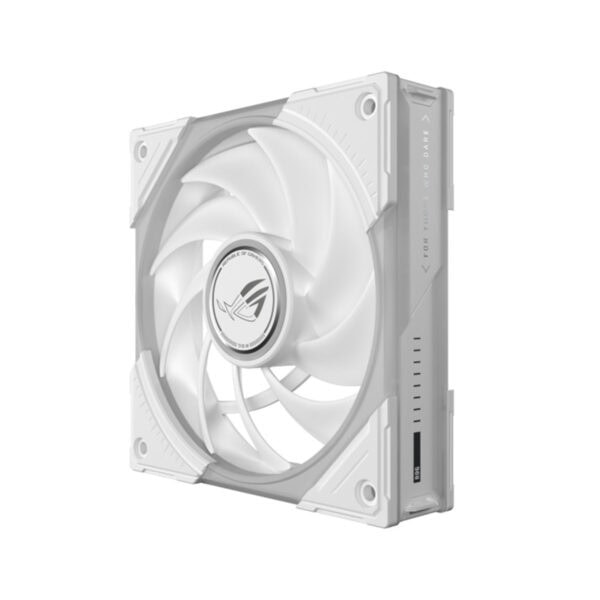 Witte ASUS ROG Eurux GR120 ARGB ventilator voor pc-behuizingen, 120mm, met ARGB-verlichting en modern ontwerp.