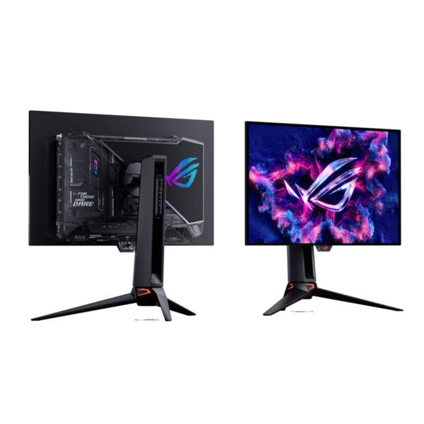 De ASUS ROG Swift OLED PG27UCWM 27 inch gaming monitor met een slank ontwerp en levendige beeldkwaliteit, ideaal voor gaming en professionele toepassingen.