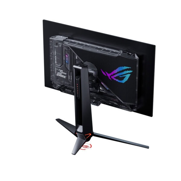 Gaming monitor met OLED-scherm en ROG-logo, geschikt voor high-end gaming setups.