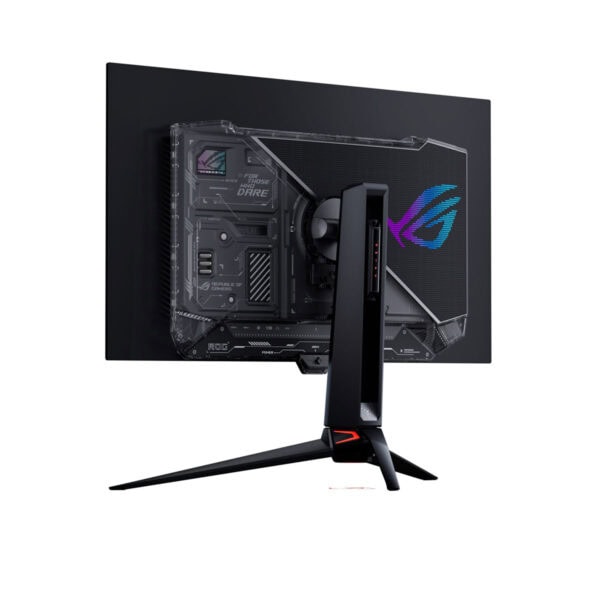 Gaming monitor met OLED-scherm en verstelbare standaard, geschikt voor high-end gaming en professionele toepassingen.