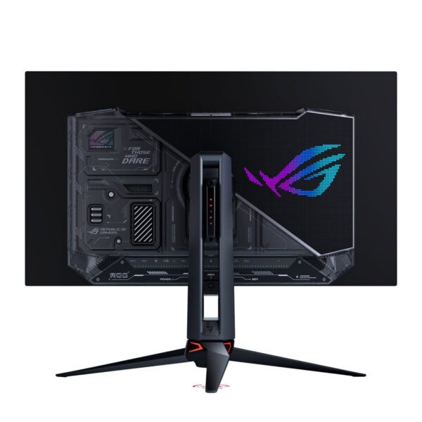 De ASUS ROG Swift OLED PG32UCWM gamingmonitor met 31.5 inch scherm, RGB-verlichting en geavanceerde beeldtechnologie voor gamers.
