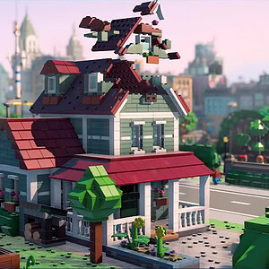 LEGO-stad met gedetailleerde gebouwen, bomen en een kleurrijke omgeving, perfect voor stadsbouw en creativiteit, geïnspireerd door Cities: Skylines II.