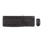 Logitech MK120 USB bedrade toetsenbord en muis set in zwart, geschikt voor thuis en kantoorgebruik.